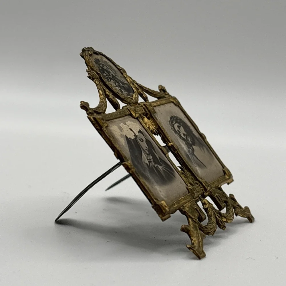 Antique German Gilt Brass Miniature Devotional Alter Frame 2.5